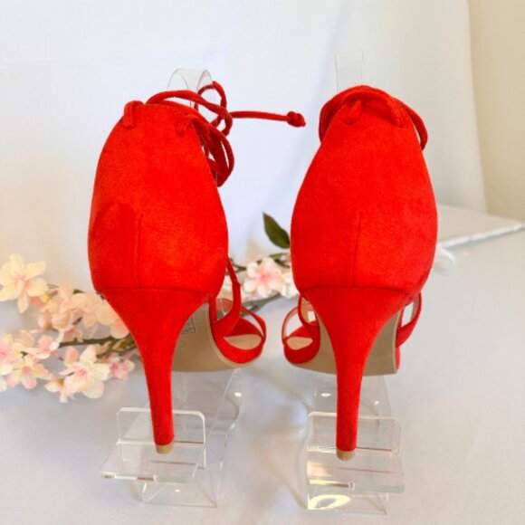 Red Lace-Up Strappy Sandals, Size 9 - Picture 9 of 10